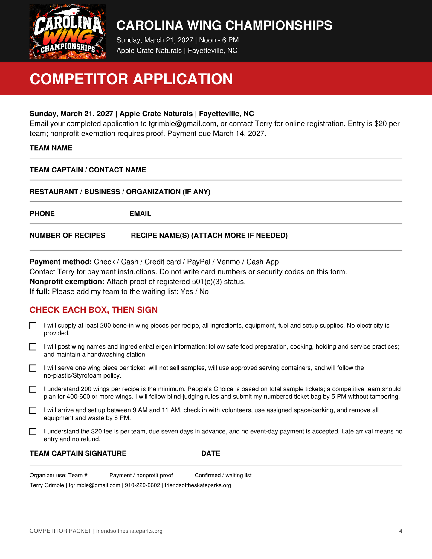 CWC Competitor Fee