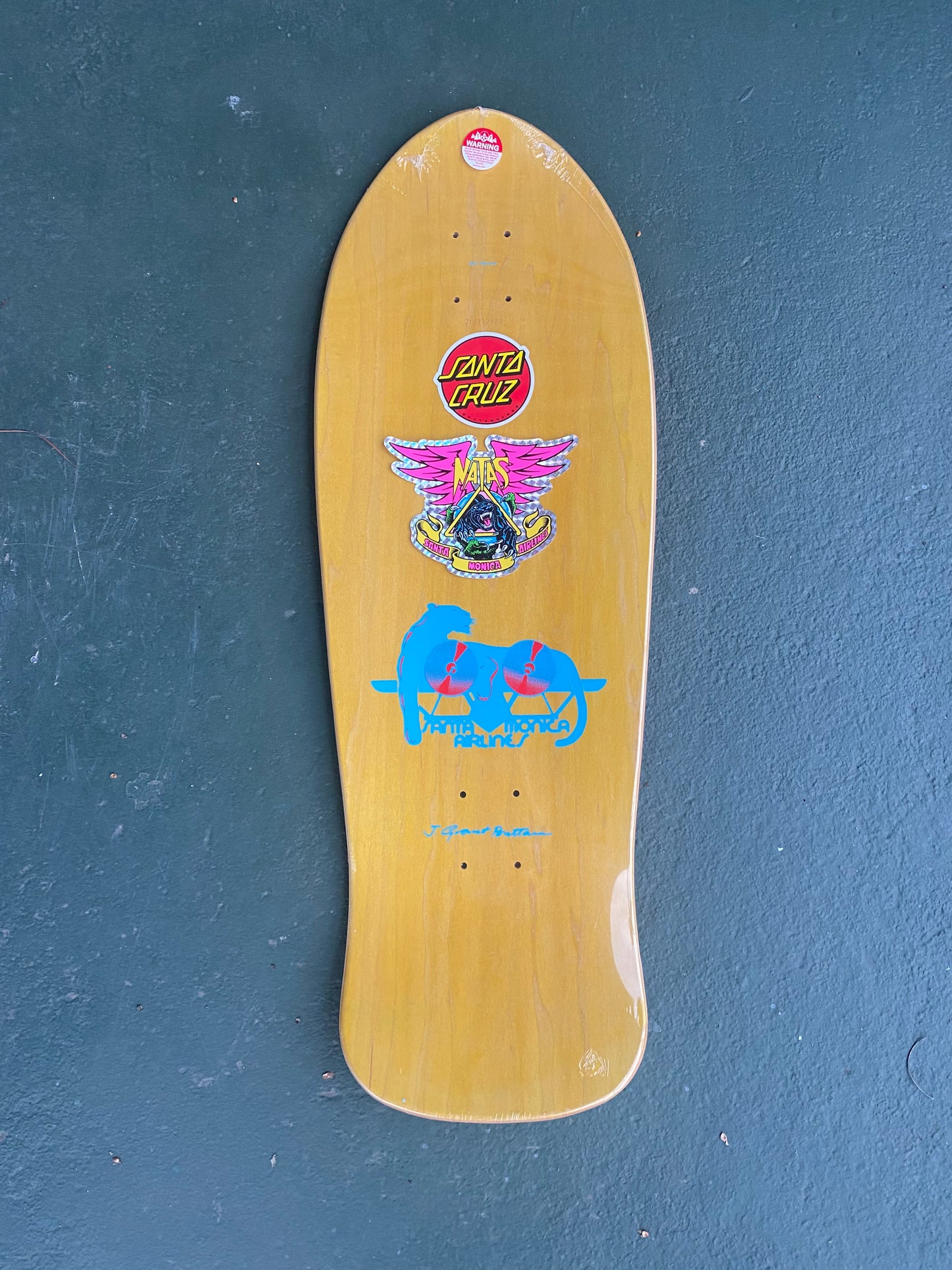 SMA Natas blind bag reissue skateboard deck by Santa Cruz with holographic panther 3 graphics with photo by J. Grant Brittain 10.538in X 30.14in