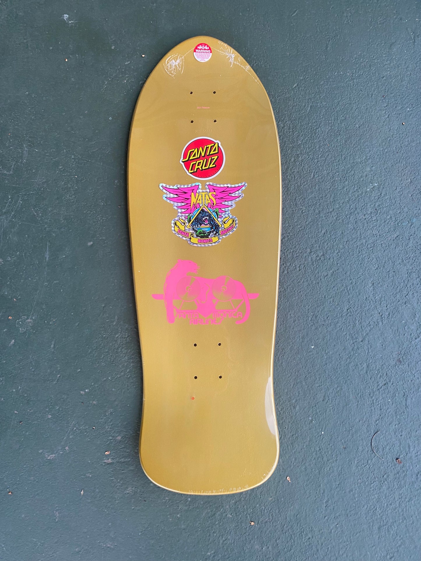 SMA Natas blind bag reissue skateboard deck by Santa Cruz with gold foil panther 3 graphics 10.538in X 30.14in
